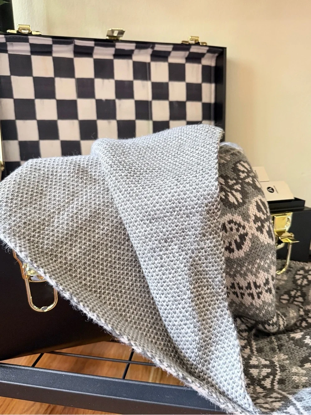Madison 88 Gray Fair Isle Knit Oversized Scarf Wrap